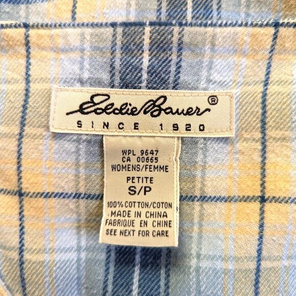 Eddie Bauer Plaid Soft Flannel 3/4 Sleeve Button Down Classic Fall Shirt Blouse - Picture 3 of 4